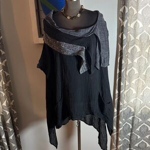 Igor Dobranic Hemp Linen Sash Collar Asymmetrical Tunic One Size